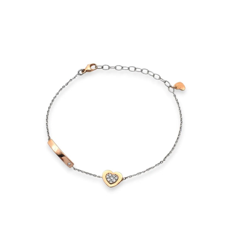 Bracciale Cuore Pavé Zirconi e Placca Oro Bicolore 18kt