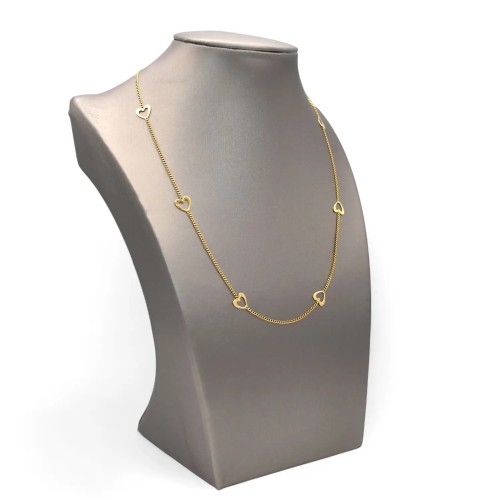 Collana Cuori Alternati in Catena Gourmette Oro Giallo 18kt 2