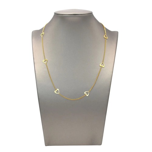 Alternating Hearts Necklace in 18kt Yellow Gold Gourmette Chain