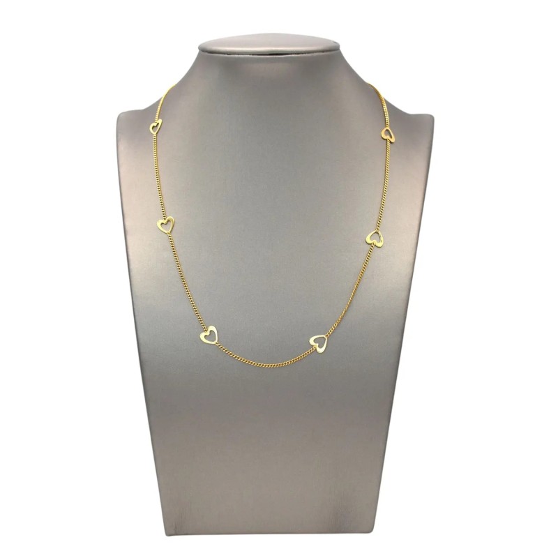 Collar de corazones alternados en cadena gourmet de oro amarillo de 18 quilates