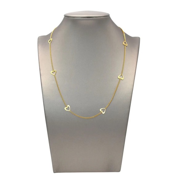 Alternating Hearts Necklace in 18kt Yellow Gold Gourmette Chain