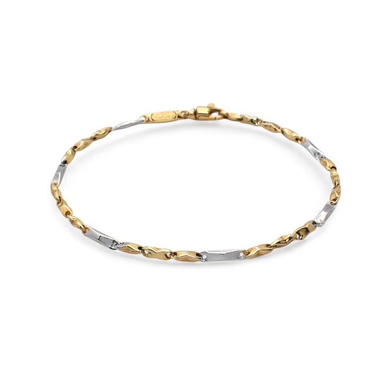 18kt Yellow and White Gold Alternating Link Men's Bracelet