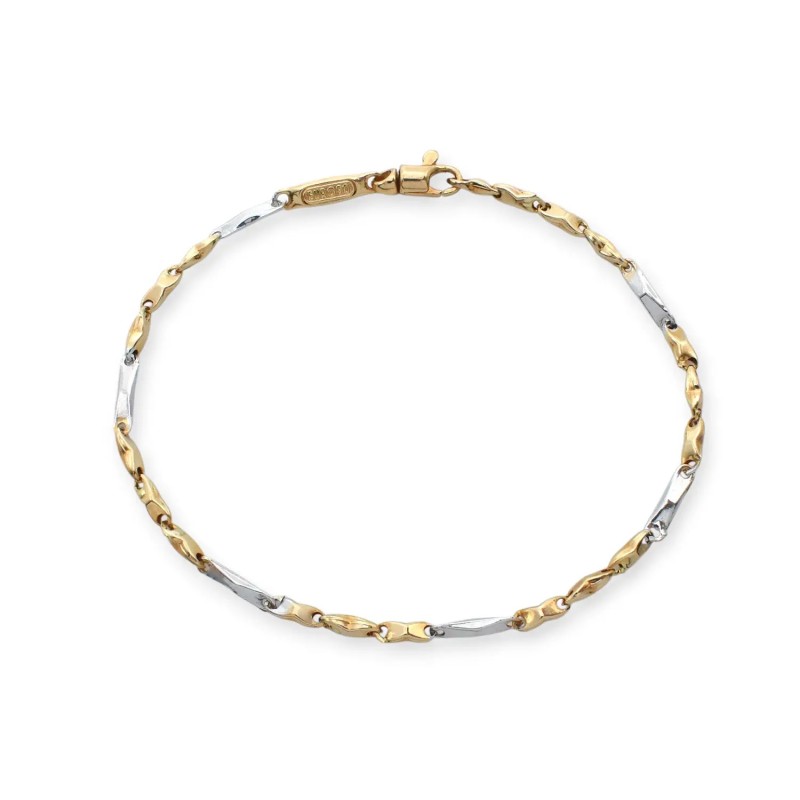Pulsera para hombre de oro amarillo y blanco de 18 quilates con eslabones alternados.