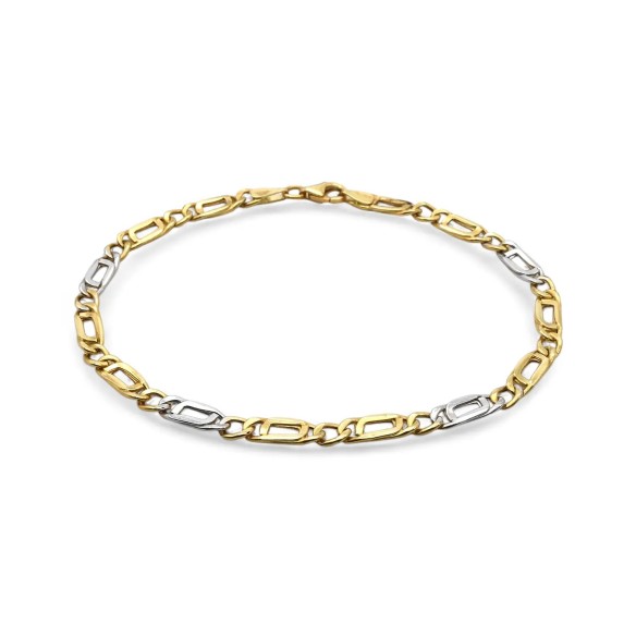 Bracciale Uomo/Donna Maglia Figaro Bicolore Oro Giallo e Bianco 18kt | 20cm
