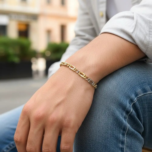 Men's/Women's 18kt Yellow and White Gold Two-Tone Figaro Link Bracelet | 20cm 2