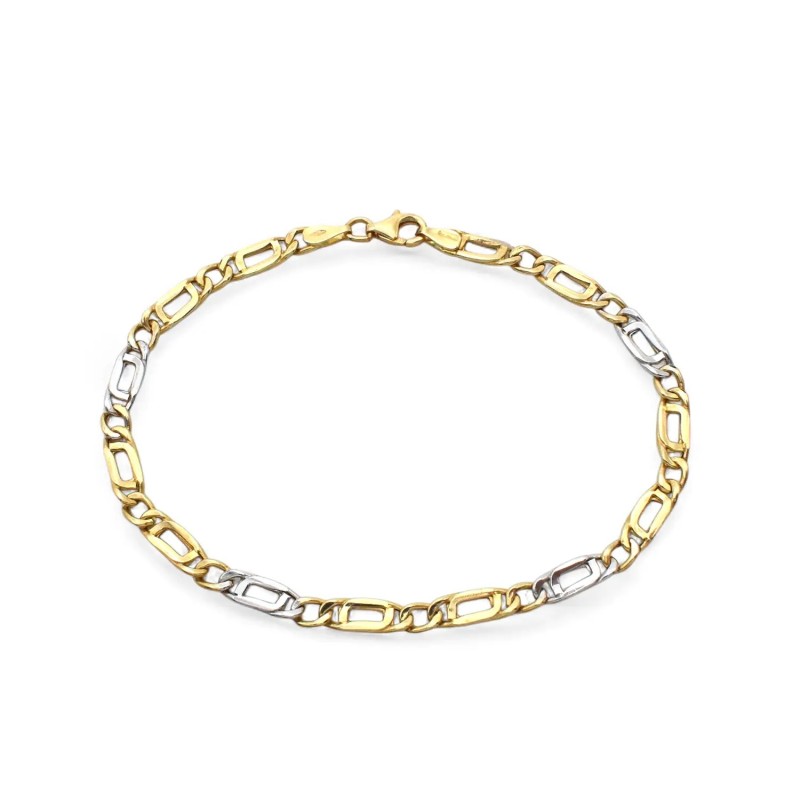 Pulsera Figaro bicolor de oro amarillo y blanco de 18 quilates para hombre/mujer | 20 cm