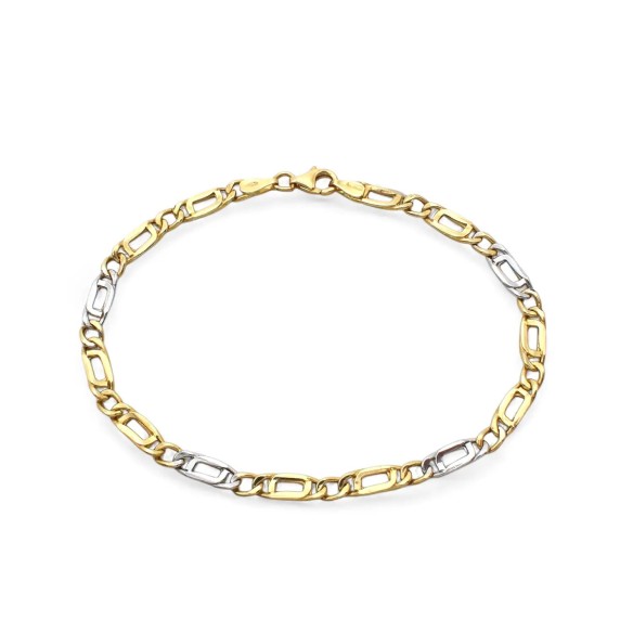Pulsera Figaro bicolor de oro amarillo y blanco de 18 quilates para hombre/mujer | 20 cm