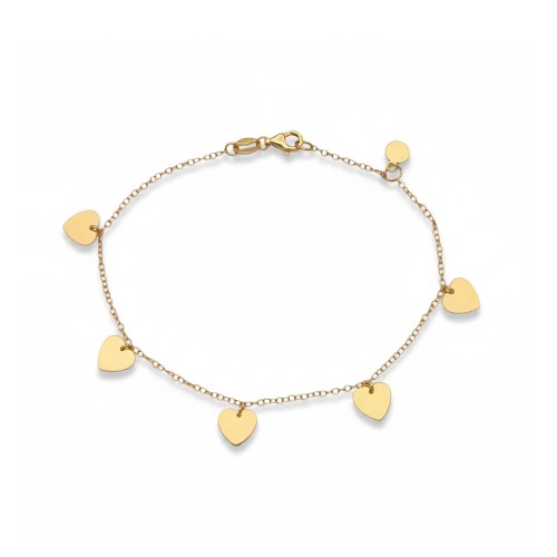Pulsera con dije de corazón en oro amarillo de 18 quilates | 19 cm