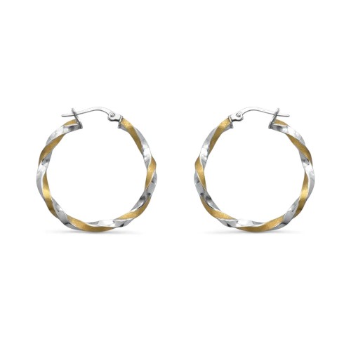 Pendientes de aro bicolor en oro amarillo y blanco de 18 quilates | Diámetro: 3 cm