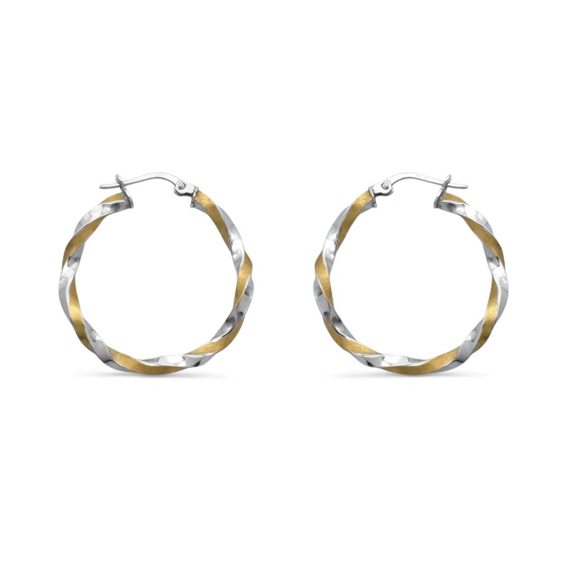 Pendientes de aro bicolor en oro amarillo y blanco de 18 quilates | Diámetro: 3 cm