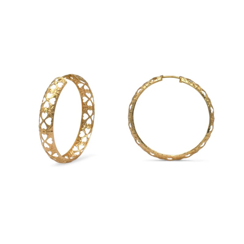 18kt Yellow Gold Openwork Heart Hoop Earrings | Diameter: 4 cm
