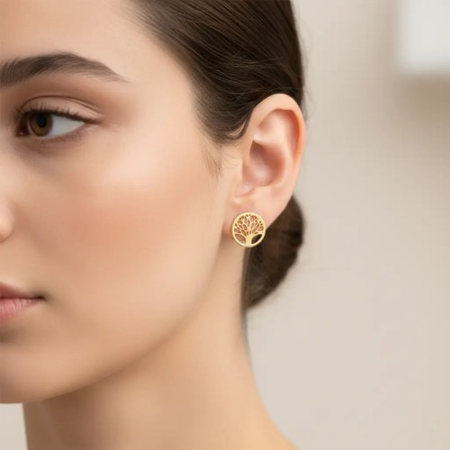 Pendientes de oro amarillo de 18 kt con el Árbol de la Vida calado | 1 cm de diámetro 2