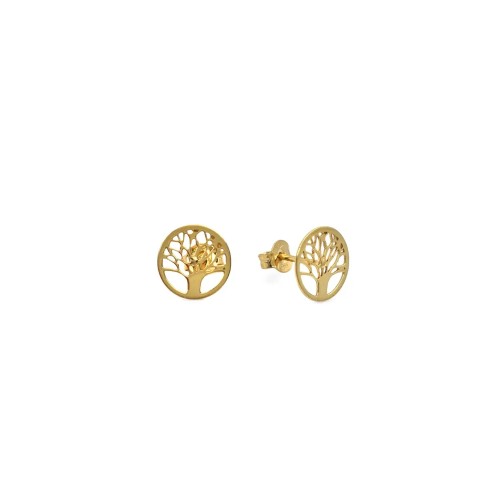 18kt Yellow Gold Openwork Tree of Life Stud Earrings | 1cm Diameter