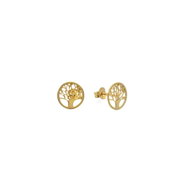 18kt Yellow Gold Openwork Tree of Life Stud Earrings | 1cm Diameter