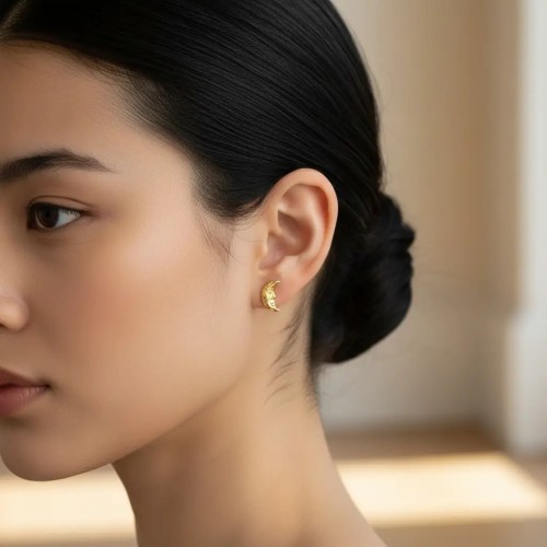 Pendientes de luna creciente (cara) en oro amarillo de 18 kt 2