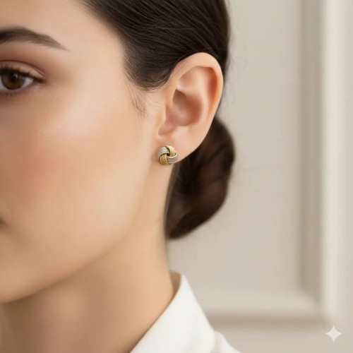 18kt Yellow and White Gold Two-Tone Knot Stud Earrings 2