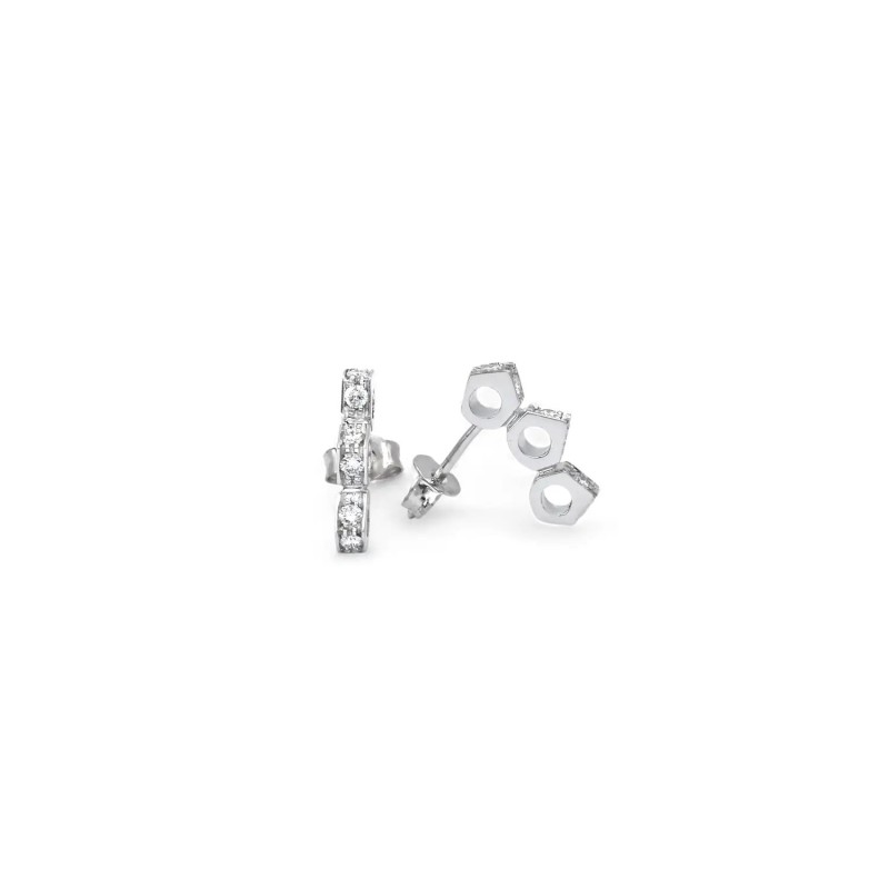 Three Pentagonal Elements Stud Earrings with Zirconia in 18kt White Gold