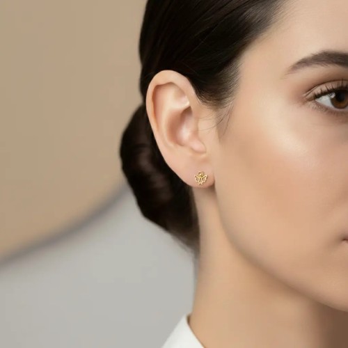 18kt Yellow Gold Perforated Angel Stud Earrings 2