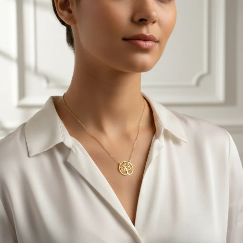 18kt Yellow Gold Openwork Tree of Life Pendant Necklace 2