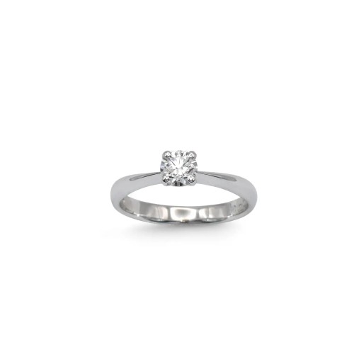 Four-prong solitaire ring with wire setting in 0.43 ct white gold