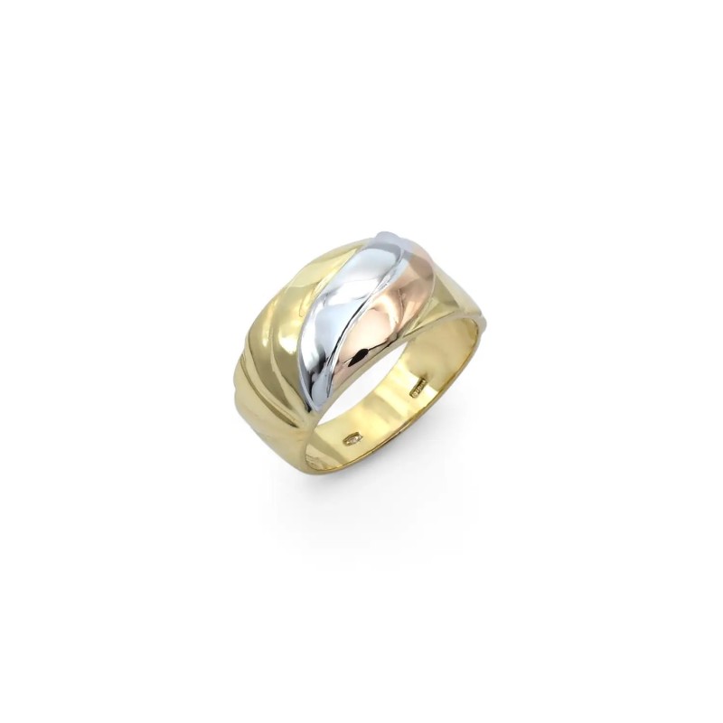 Anillo de banda tricolor de oro de 18 kt