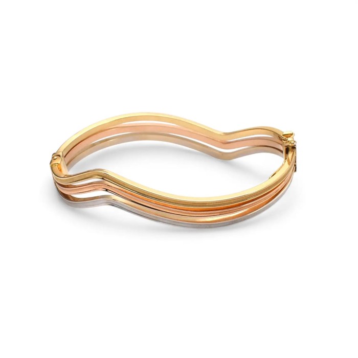 Pulsera rígida tricolor de oro de 18 kt