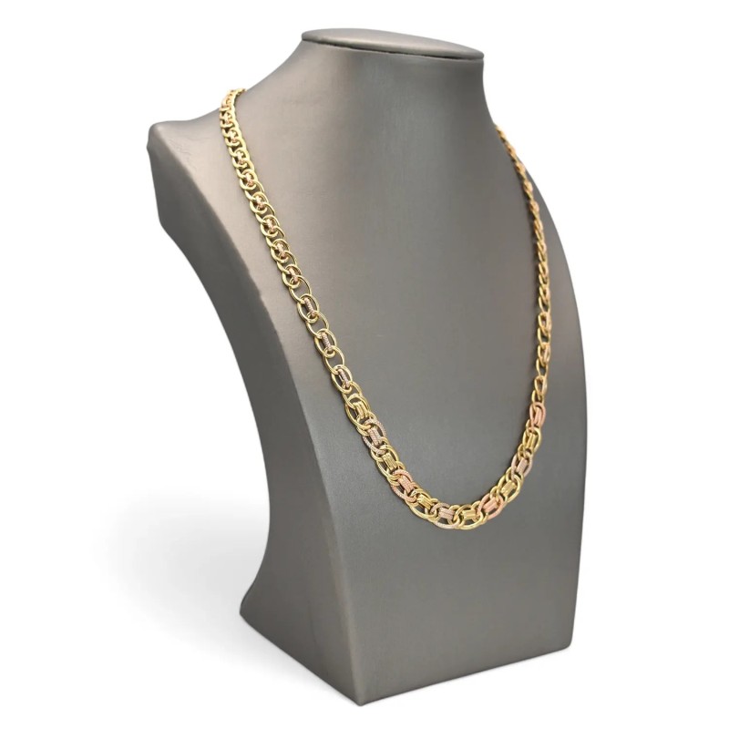 18kt Yellow Gold Necklace with Tricolor Knurled Elements