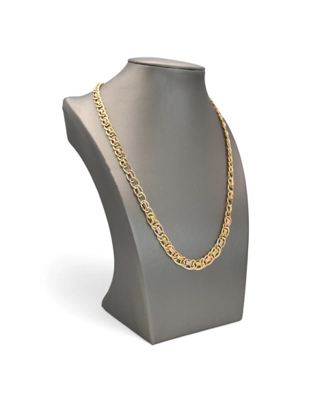 18kt Yellow Gold Necklace with Tricolor Knurled Elements