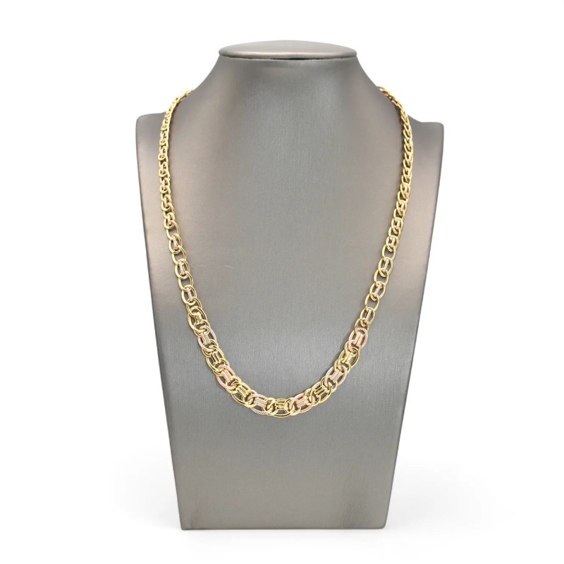 18kt Yellow Gold Necklace with Tricolor Knurled Elements