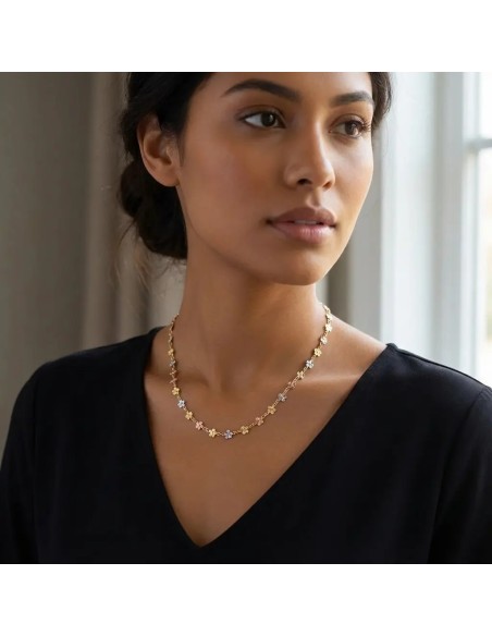Collana con Fiori in Oro Giallo, Bianco e Rosa 18kt