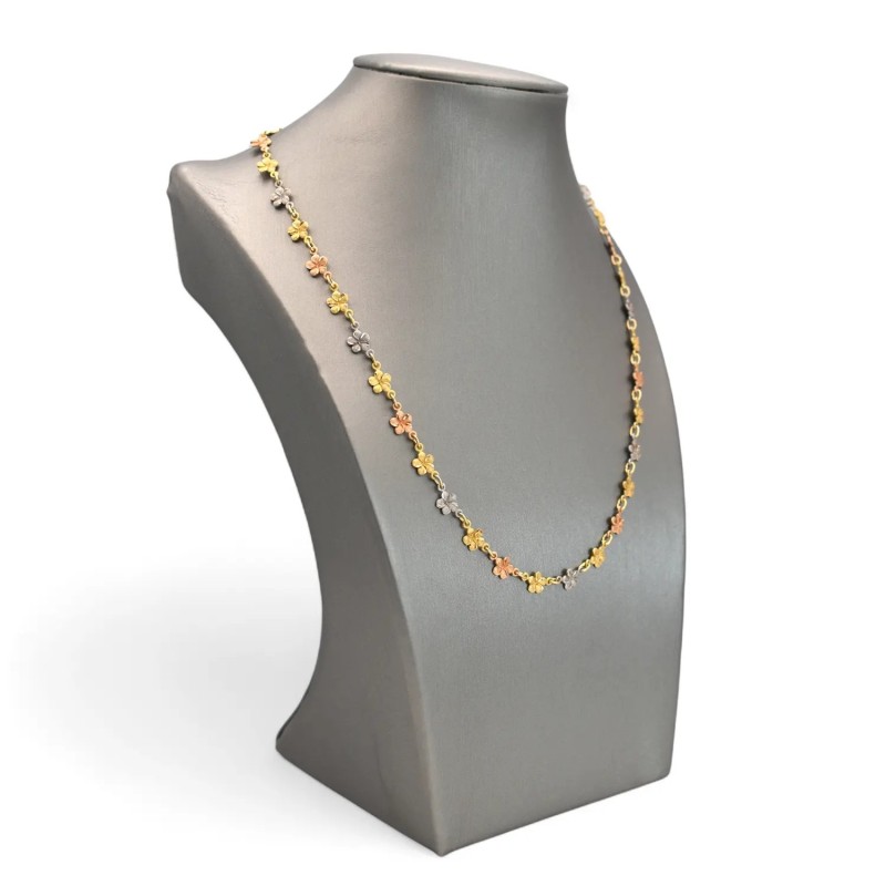 18kt Yellow, White and Rose Gold Flower Necklace