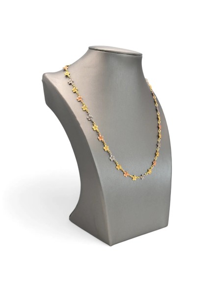 Collana con Fiori in Oro Giallo, Bianco e Rosa 18kt