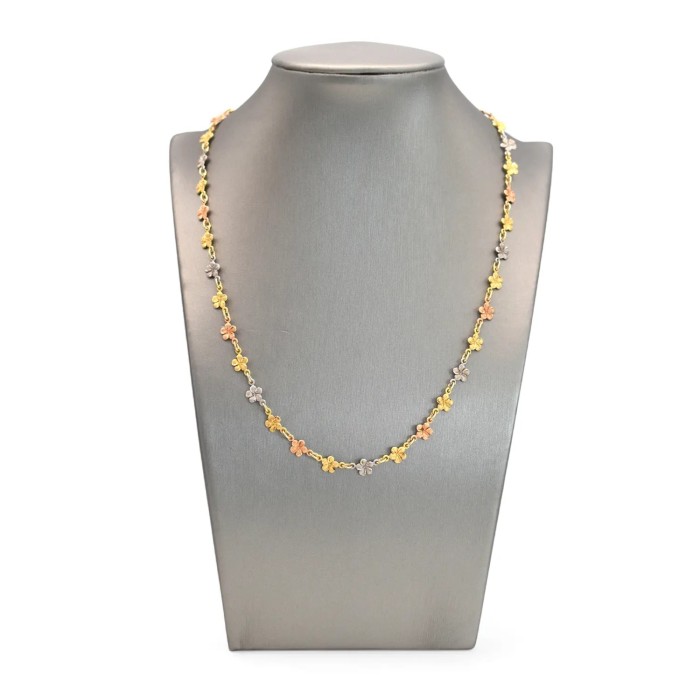 Collana con Fiori in Oro Giallo, Bianco e Rosa 18kt