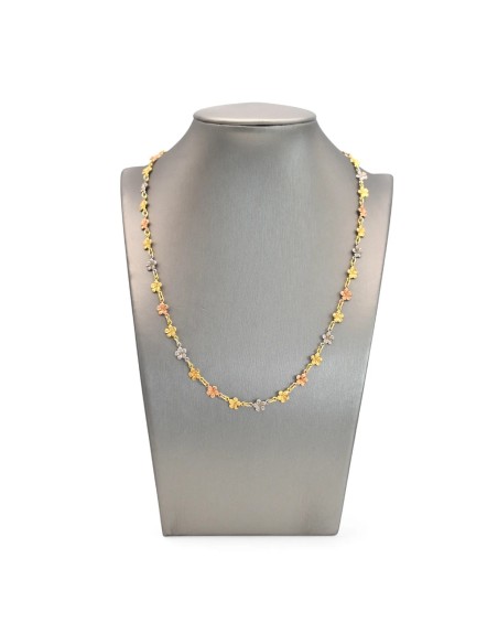 18kt Yellow, White and Rose Gold Flower Necklace
