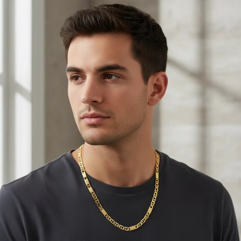 18kt Yellow Gold Necklace with Alternating Flat and Knurled Links