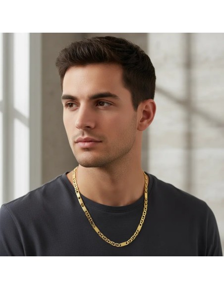 Collar de oro amarillo de 18 kt con eslabones planos y moleteados alternados