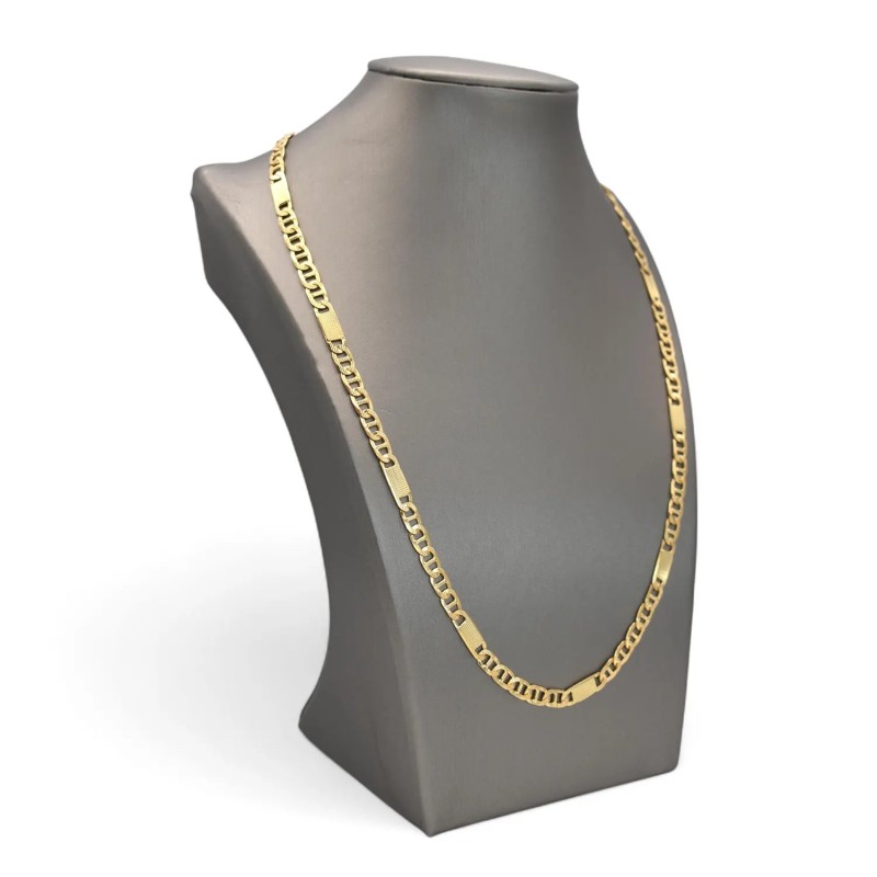 18kt Yellow Gold Necklace with Alternating Flat and Knurled Links