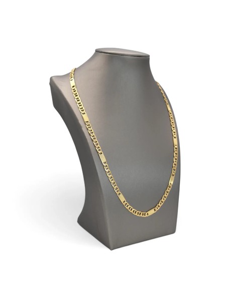 Collar de oro amarillo de 18 kt con eslabones planos y moleteados alternados