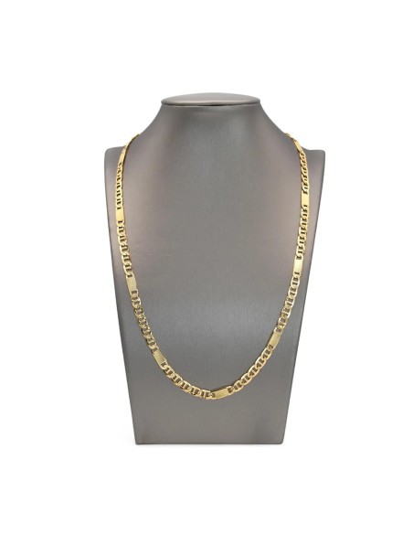 Collar de oro amarillo de 18 kt con eslabones planos y moleteados alternados