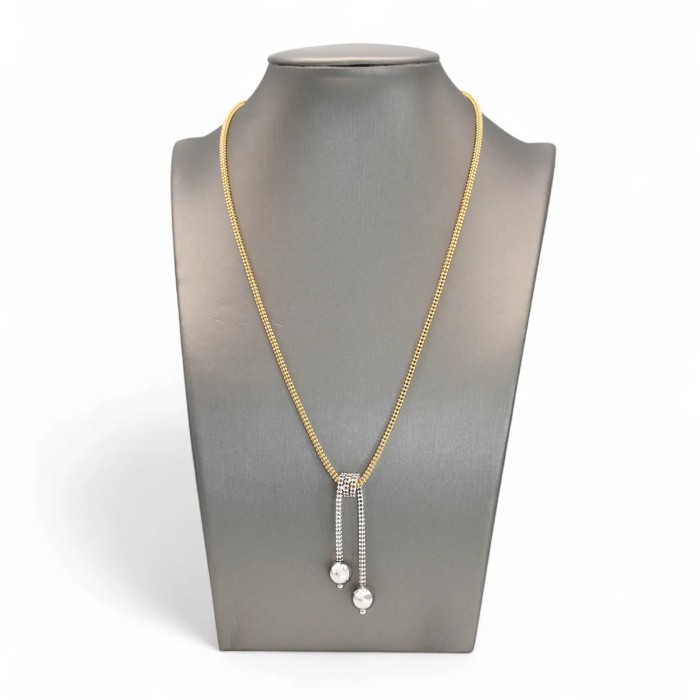 Collana in Oro Giallo 18kt con Pendente a Ricciolo e Sfere in Oro Bianco