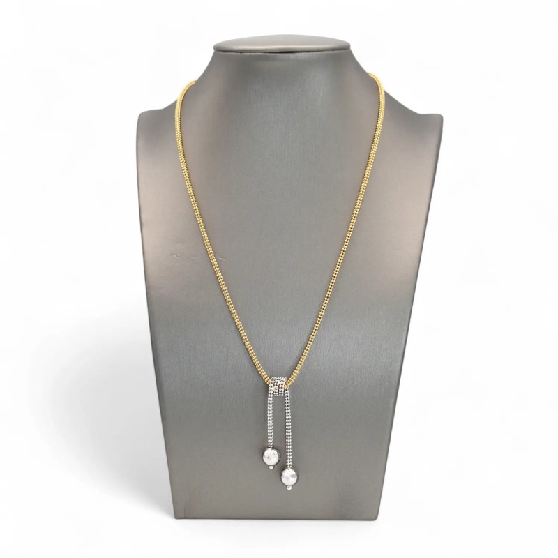 Collana in Oro Giallo 18kt con Pendente a Ricciolo e Sfere in Oro Bianco
