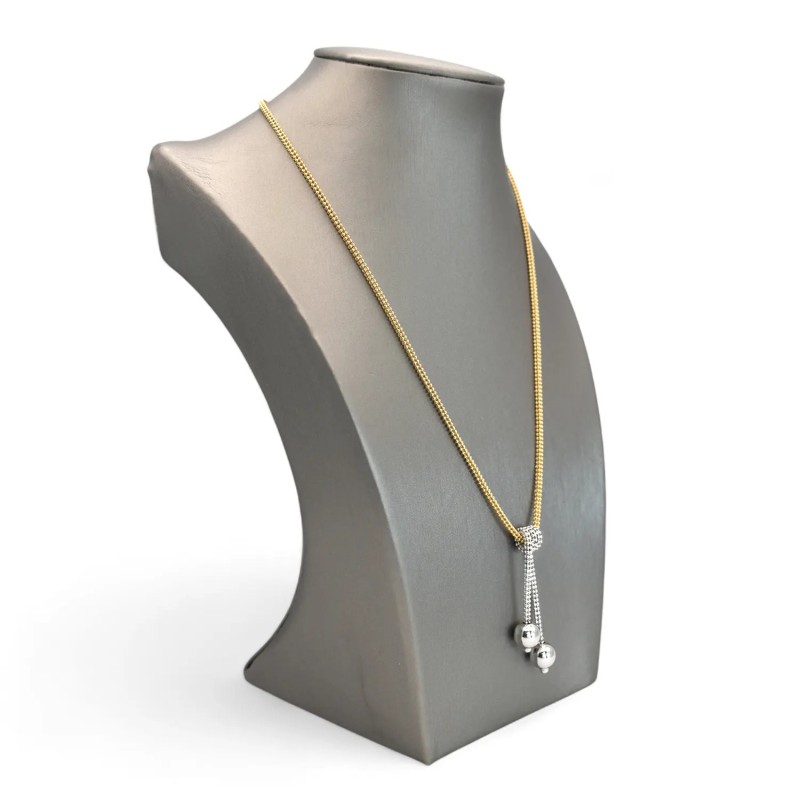 Collana in Oro Giallo 18kt con Pendente a Ricciolo e Sfere in Oro Bianco