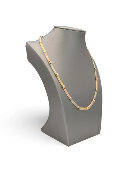 Collar con barras satinadas en oro amarillo, blanco y rosa de 18 kt