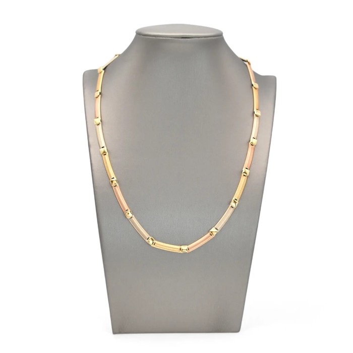 Collar con barras satinadas en oro amarillo, blanco y rosa de 18 kt