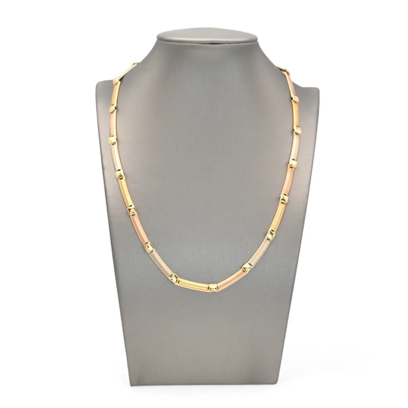 Collana con Barrette Satinate in Oro Giallo, Bianco e Rosa 18kt