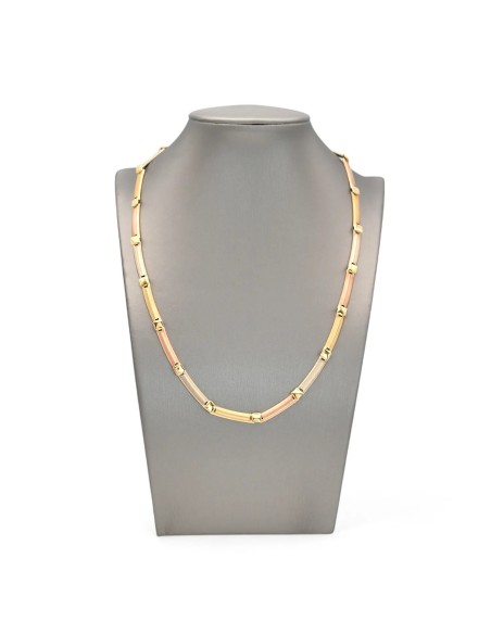 Collana con Barrette Satinate in Oro Giallo, Bianco e Rosa 18kt