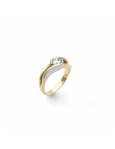 18kt Yellow and White Gold Ring with Central Zircon