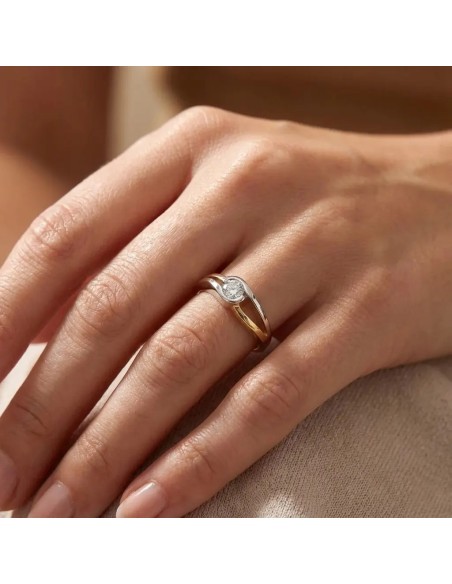 18kt Yellow and White Gold Ring with Central Zircon