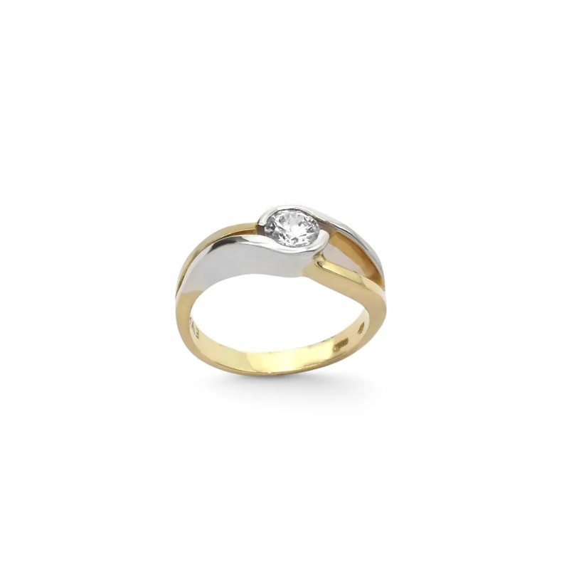 18kt Yellow and White Gold Ring with Central Zircon