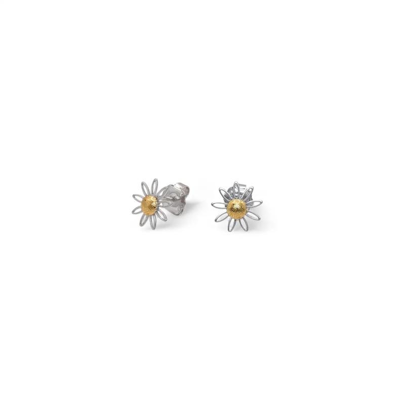 Pendientes de margaritas en oro amarillo y blanco de 18 kt | Ø 1 cm